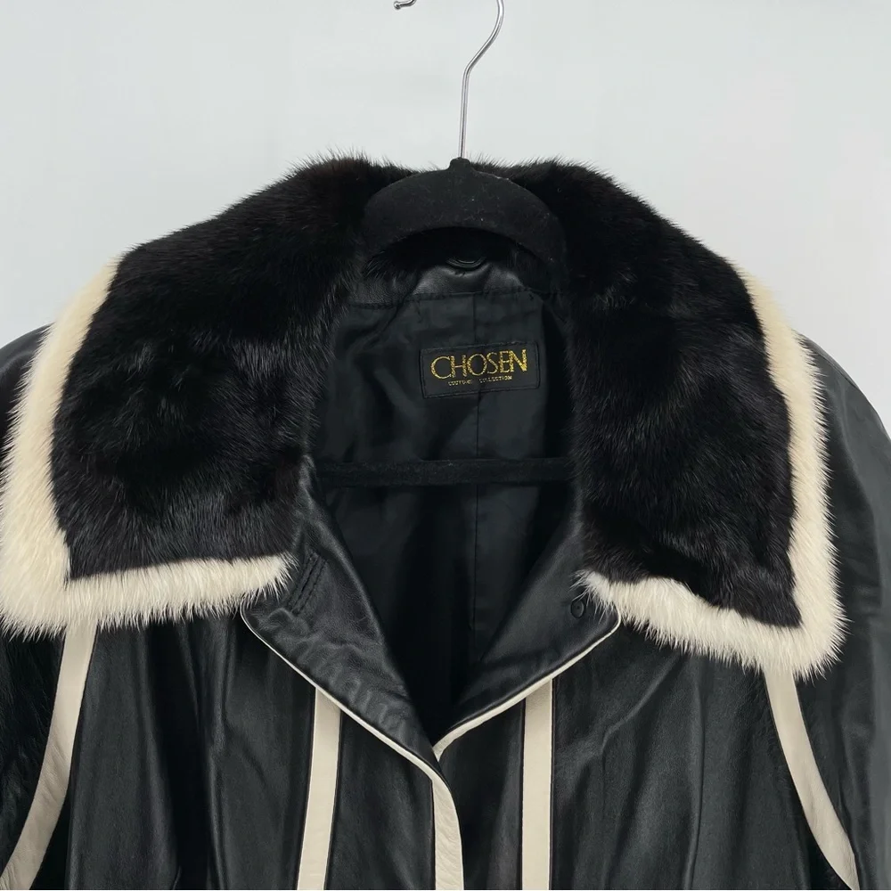 Vintage Chosen Couture Collection Leather Jacket Black Mink Trim L - Picture 4 of 8
